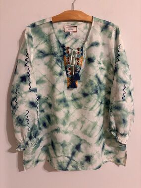 Johnny Was Workshop Tie-dye Marble peasant blouse